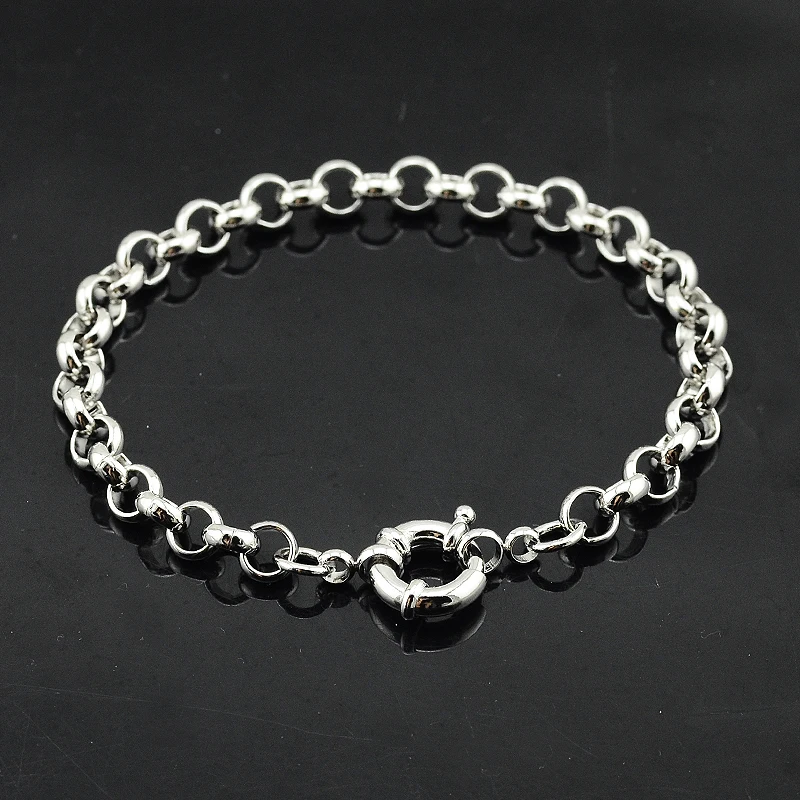 

1pcs 6mm Fashion Wristband Men's Woman White Gold Color Filled Bracelets Rolo Chains E516