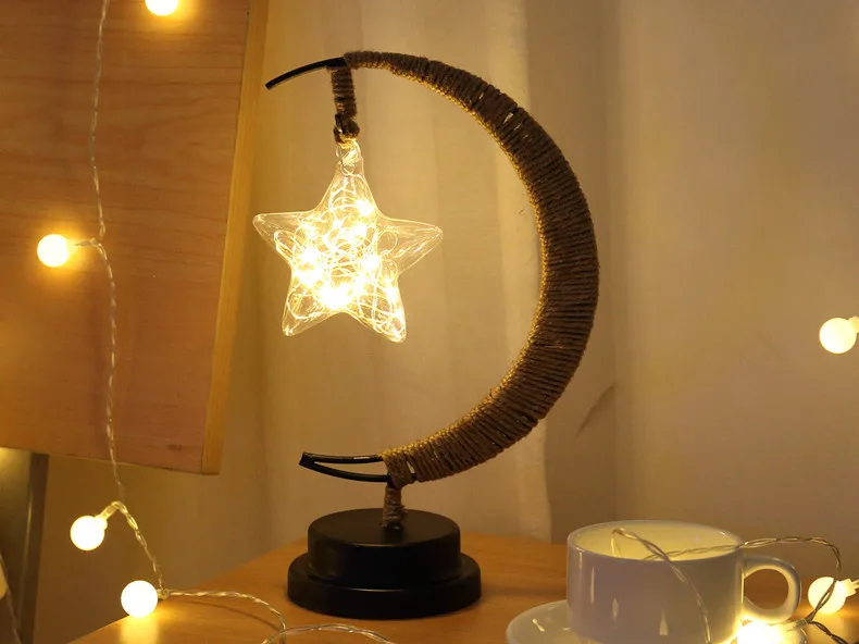 Led звезда луна светильник из ротанга мяч Apple моделирования Рождественский подарок на день рождения декоративные лампы пеньковый Канат