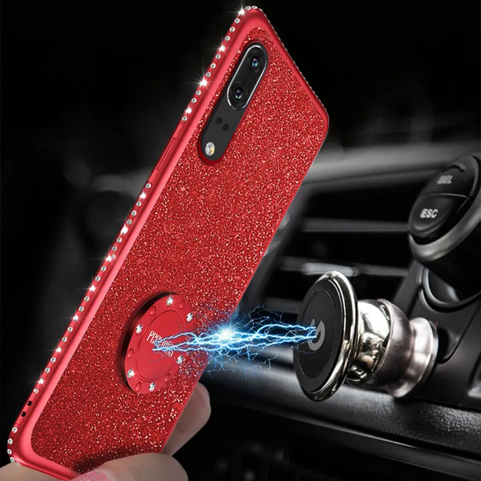 

Diamond Magnet Finger Ring Holder Glitter Case ON THE For Huawei P20 Cover Mate 20 Pro Lite P30 Nova 4 3 Honor 8X 7X Samsung S10