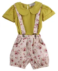 Детские Для детей, на лето Шорты-комбинезон в цветочек, Детская Обувь для девочек Цветочный наряд, Брюки для девочек + футболка Топы