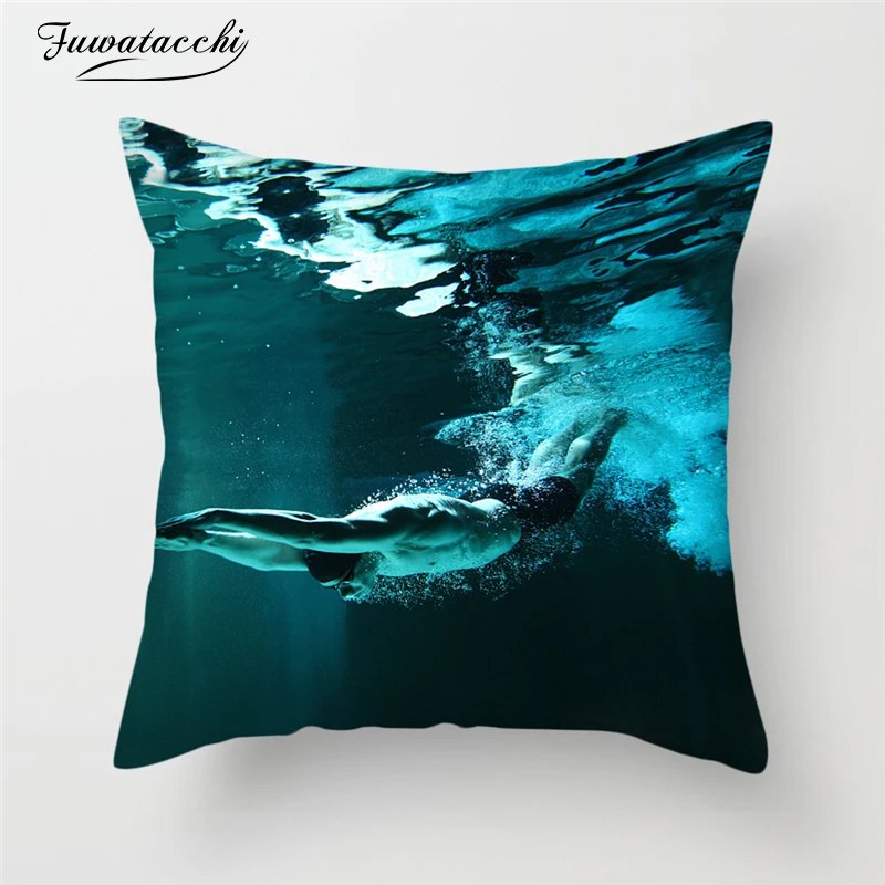 

Fuwatacchi Swimming Sports Cushion Cover Soft Printed Pillow Cover For Home Sofa Decoration Houseware Square Pillowcase 45*45 cm