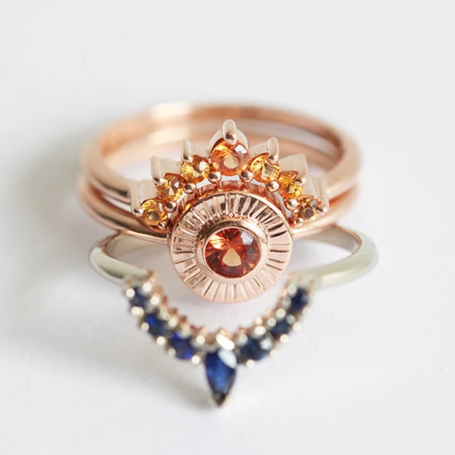 SHUANGR 3pcs Ring Set Vintage Crown Ring Bohemian Ring Set Stack Fashion Women J SHUANGR 3pcs Ring Set Vintage Crown Ring Bohemian Ring Set Stack Fashion Women J