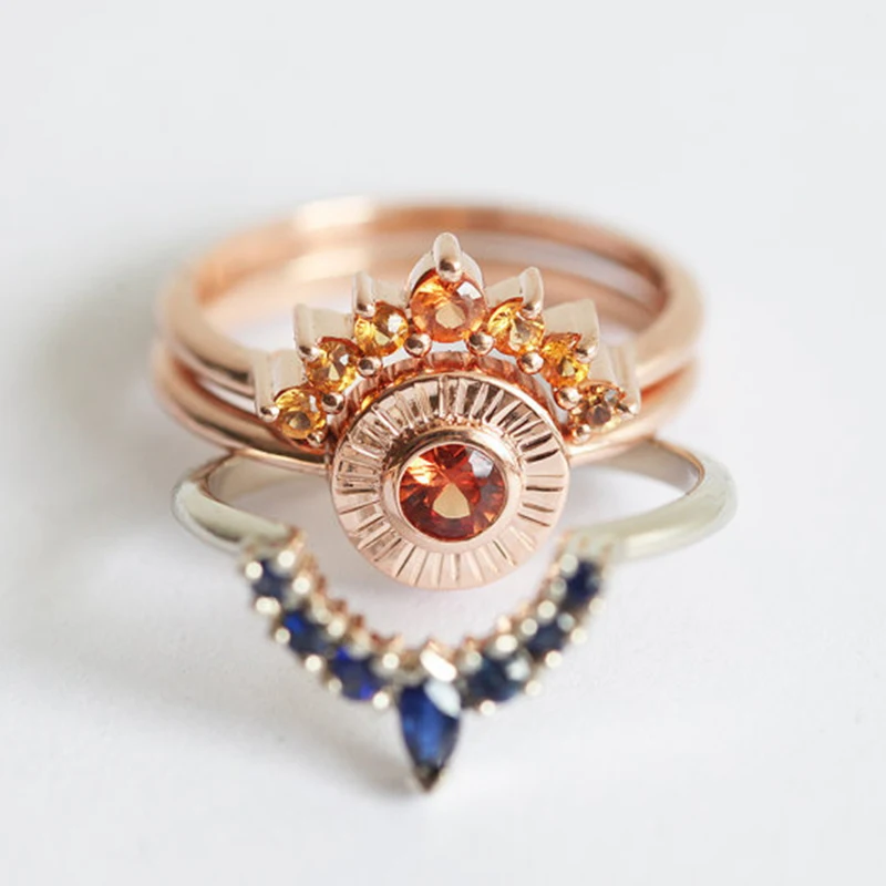 SHUANGR 3pcs Ring Set Vintage Crown Ring Bohemian Ring Set Stack Fashion Women Jewelry Boho Elegant Gold Stacking Women Rings