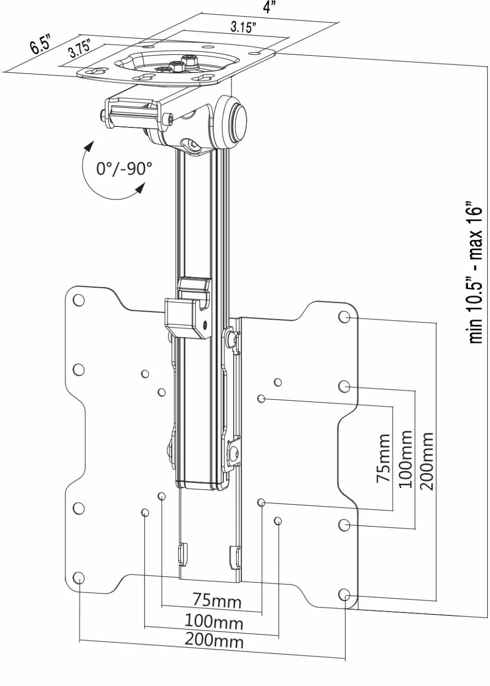 D-MOUNT CB-3L 17-3" складной светодиодный ЖК-экран, Потолочный держатель для монитора, автомобильный держатель, настенная вешалка, крепление для шкафа