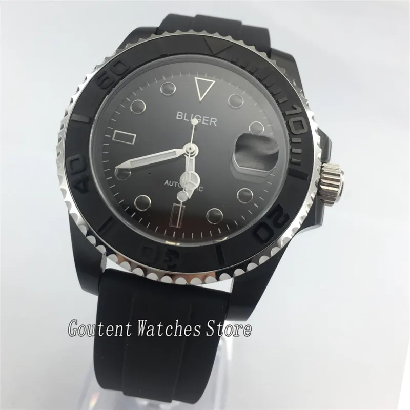 

Bliger 40mm Black Dial Leather Band Sliver Case Automatic Mens Watch W2883
