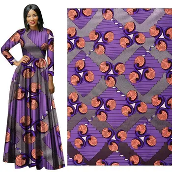 

Purple Flower Ankara Nigerian Printed Wax Fabric Polyester African Batik Cloth Fabric For Dress Suit 6Yards