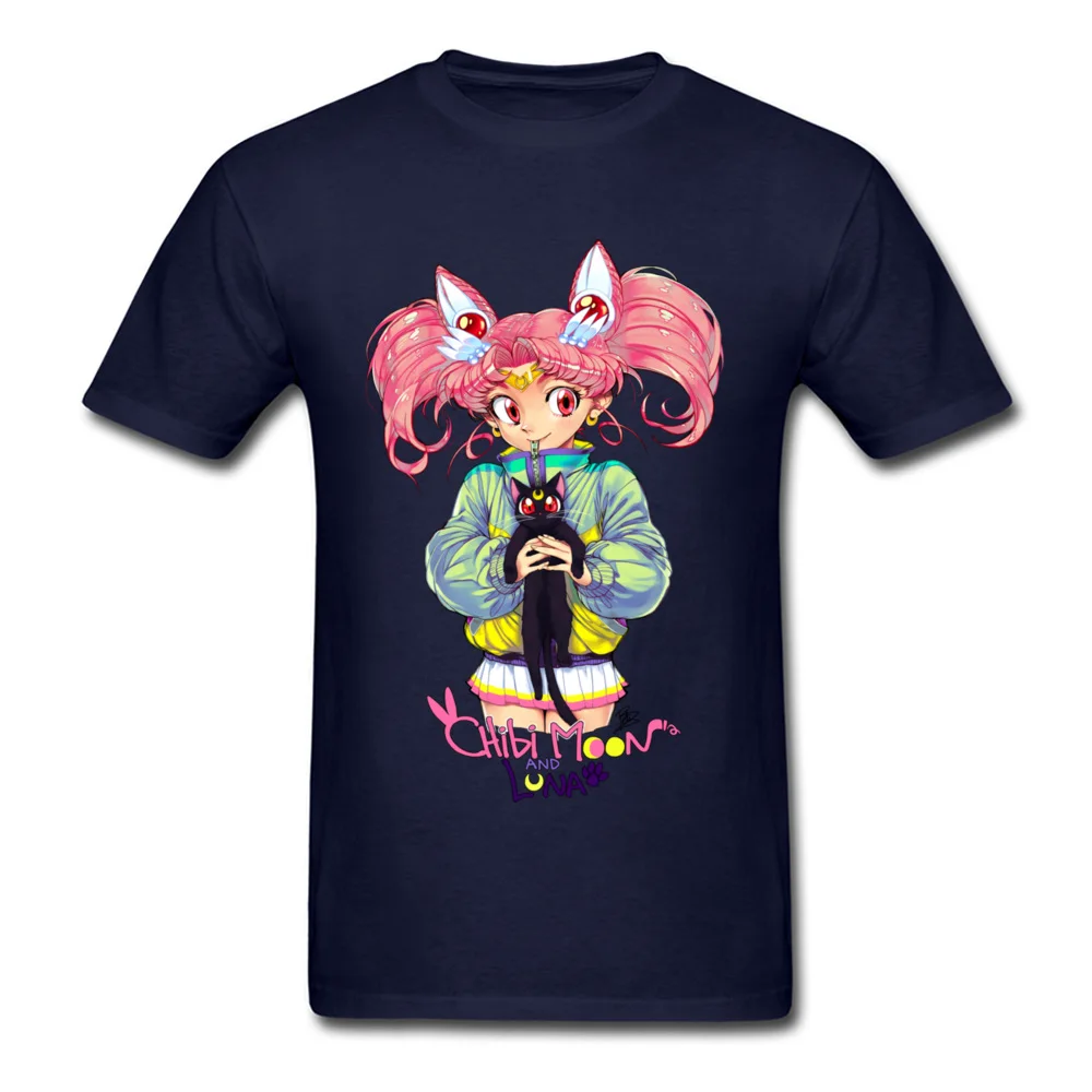 Chibi Moon Luna Geek Short Sleeve Tees NEW YEAR DAY Round Collar 100% Cotton Fabric Men T-Shirt Geek Sweatshirts 2018 Newest Chibi Moon  Luna navy
