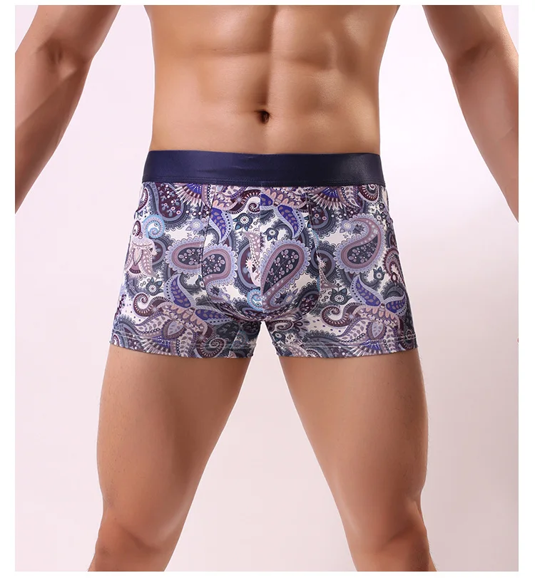 [Bloom the love] Новинка, мужские боксеры, мужское нижнее белье, s Cuecas Masculina Calzoncillo, мужские боксеры с цветочным принтом, мужские боксеры, шорты, размеры L-3XL, 050302 - Цвет: light blue