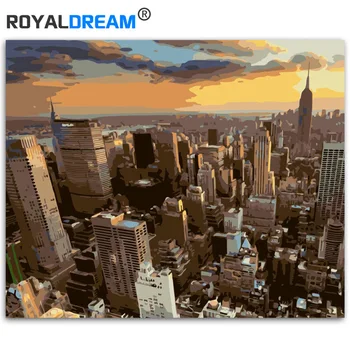 

ROYALDREAM Overlooking New York Landscape DIY Painting By Numbers Kit Paint On Canvas Painting Calligraphy For Home Decor