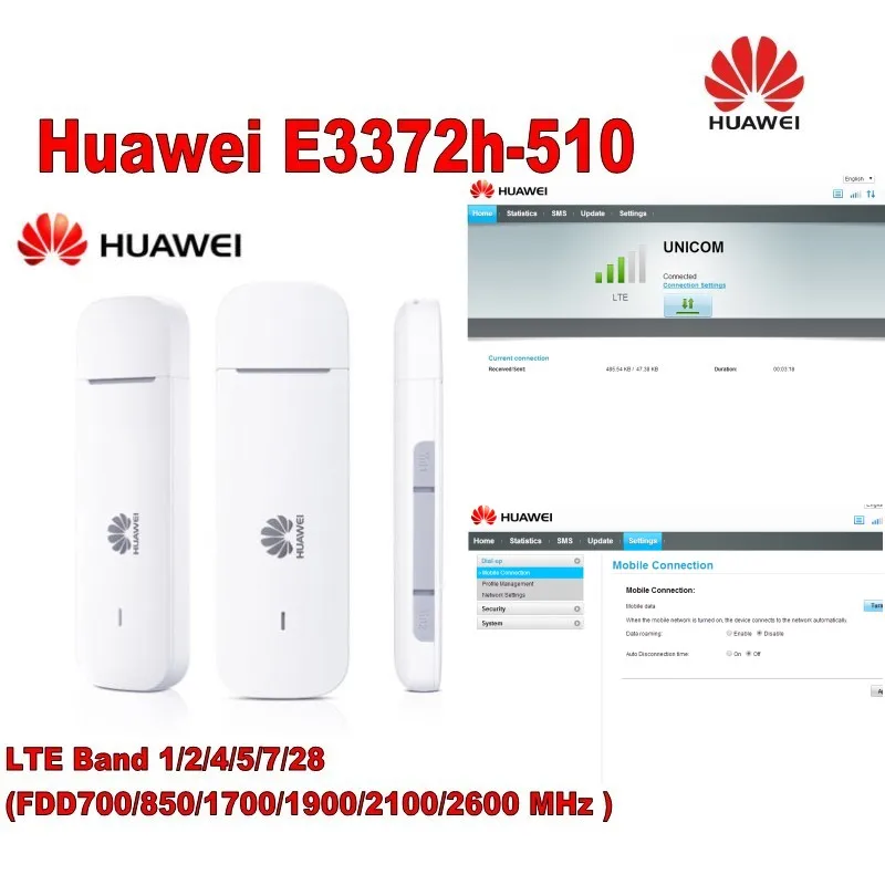 Лот 100 шт. разблокирована Huawei e3372h-510 LTE/4 г 150 Мбит/с USB Dongle