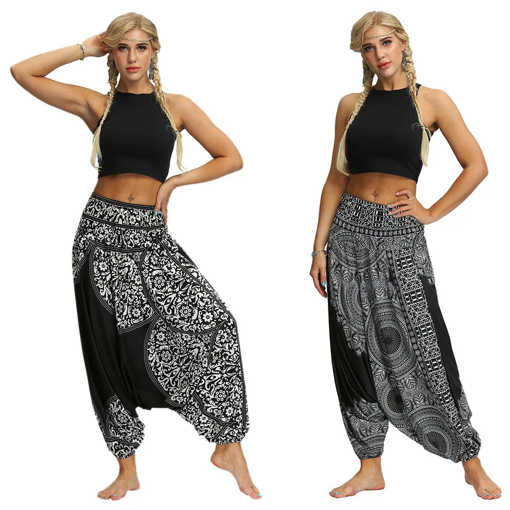 Women Harem Perspective Trousers Pants Leggings Oversized Bohemian Hippie Yoga