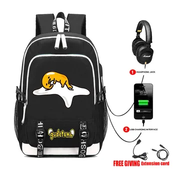 

Gudetama Lazy Egg Style Book bag Rucksack Student School Bag For Boys Girls Travel Backpack USB Port Mochila Black Backpack