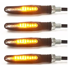 2шт течёт светодиодный индикатор поворота мотоцикла последовательные сигнальные огни, мигалки Гибкая лампа с желтым светом