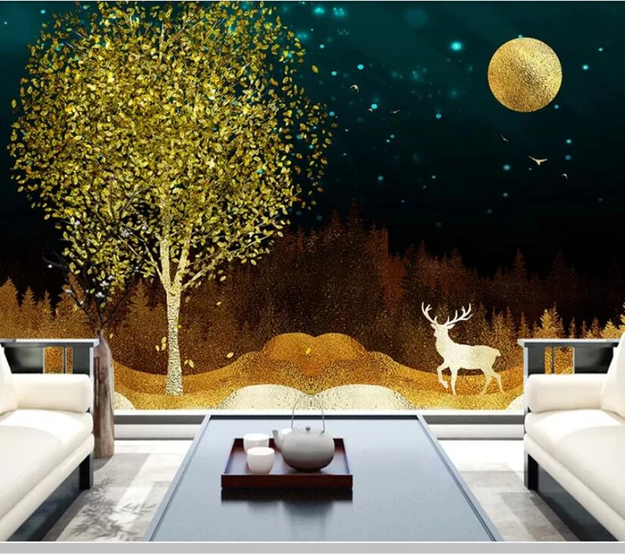 

Abstract golden fortune tree elk 3D wallpaper papel de parede,living room tv sofa wall bedroom wall papers home decor mural