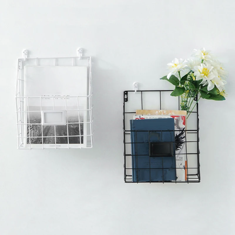 

1 pcs 35*27*8cm Wall Mounted Metal Home Office Storage Rack Magazine Newspaper Book Basket Rack Storage DIY Wall Home Decor