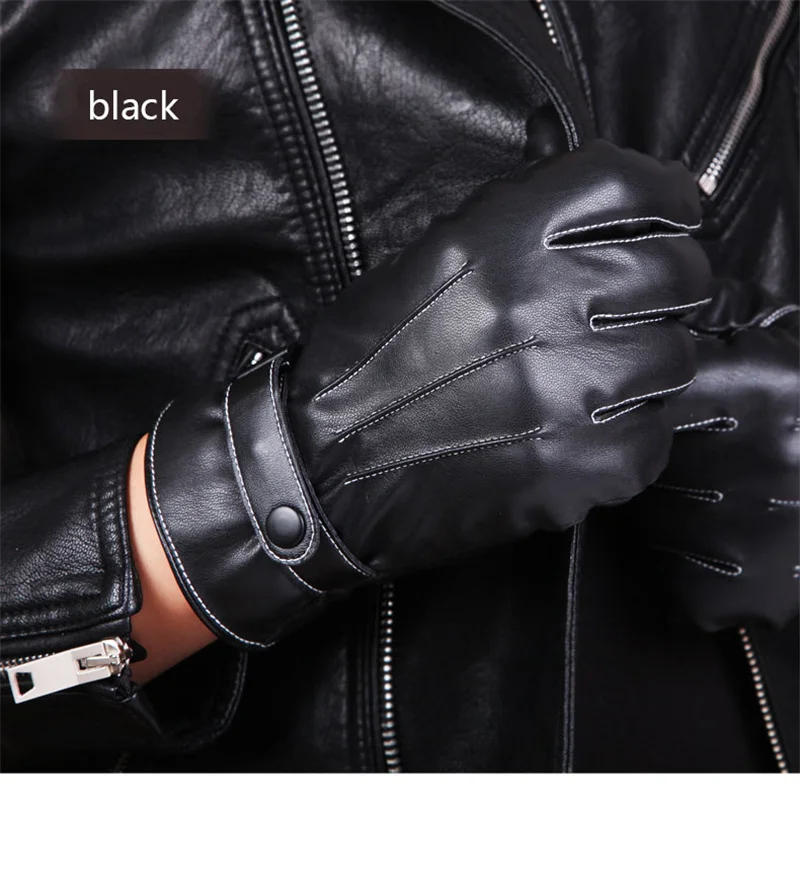PU кожаные перчатки Для мужчин осень-зима теплый и мягкий бархат ветрозащитный мотоциклетные перчатки студент Сенсорный экран PM002PC-5