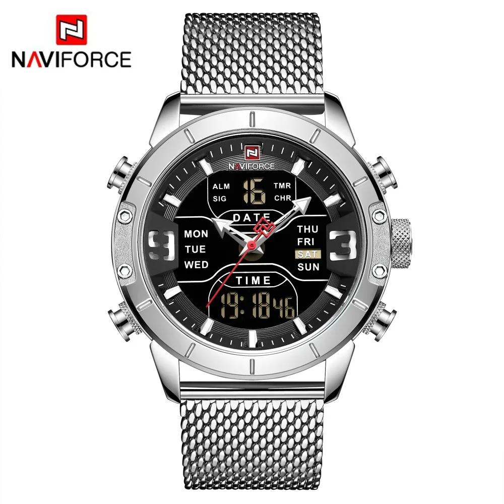 NAVIFORCE 9153 мужские часы милитари для мужчин спортивные часы модные часы водостойкий полный сталь кварцевые повседневное homme Relogio