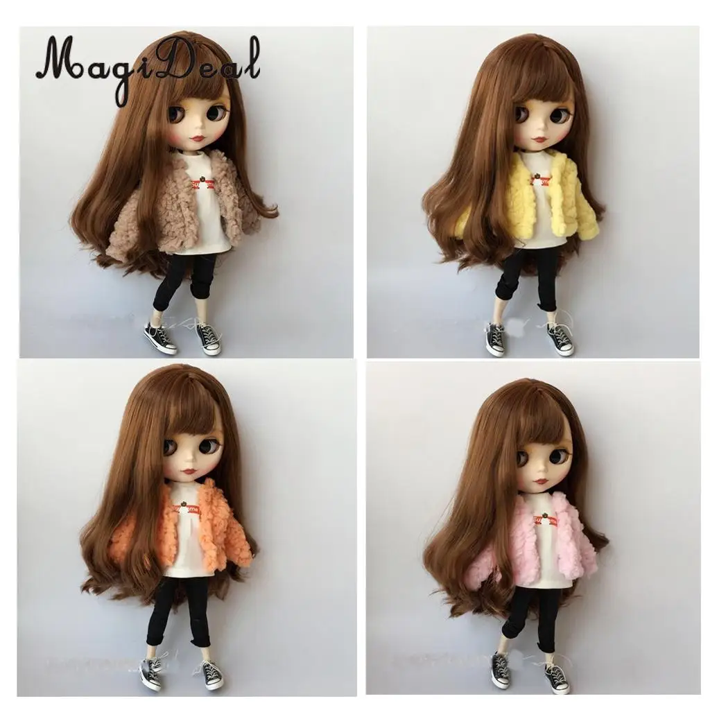 1/6 Fashion Collarless Short Plush Coat for Blythe Doll Winter Clothes Accessories