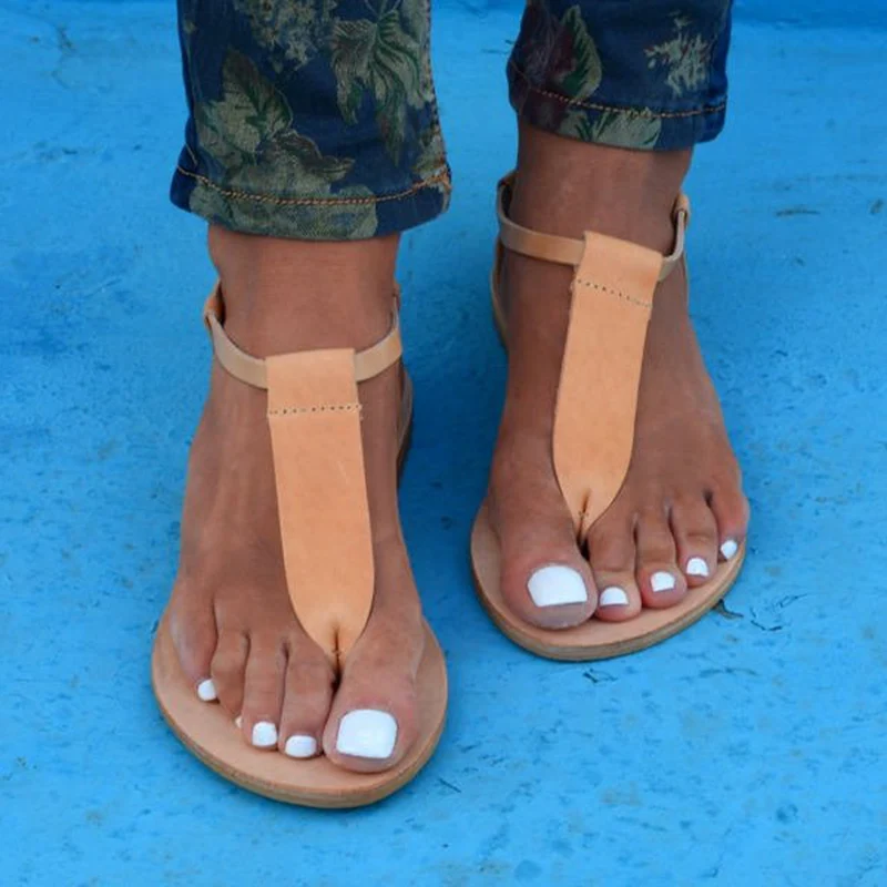 النساء أحذية 2019 صنادل طراز جلاديتور النساء بوهيميا مريحة T-حزام صنادل سيدات شاطئ الوجه يتخبط Sandales فام