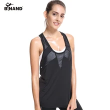 BINAND женский сетчатая пряжа сплайсинга сексуальная спина сплошной Йога Жилет Тренажерный Зал Фитнес Компрессионные упражнения без рукавов спортивная рубашка