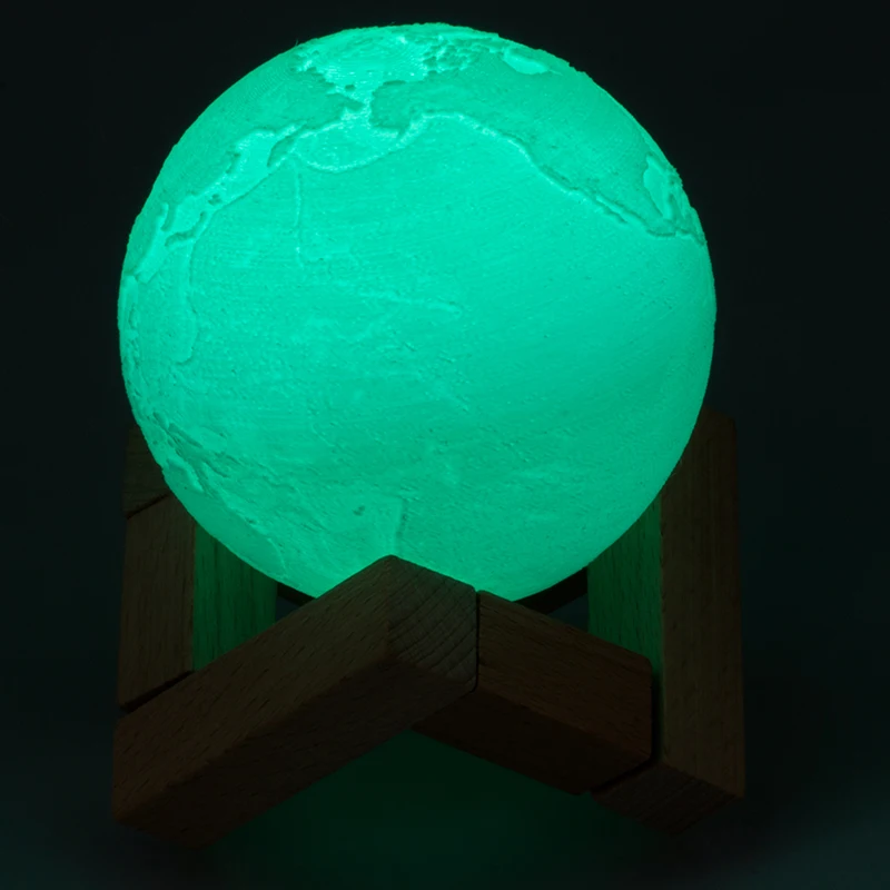 Перезаряжаемые 3D печати лампа в форме планеты Земля цветной сенсорный переключатель Спальня лампа для книжного шкафа украшения Дети