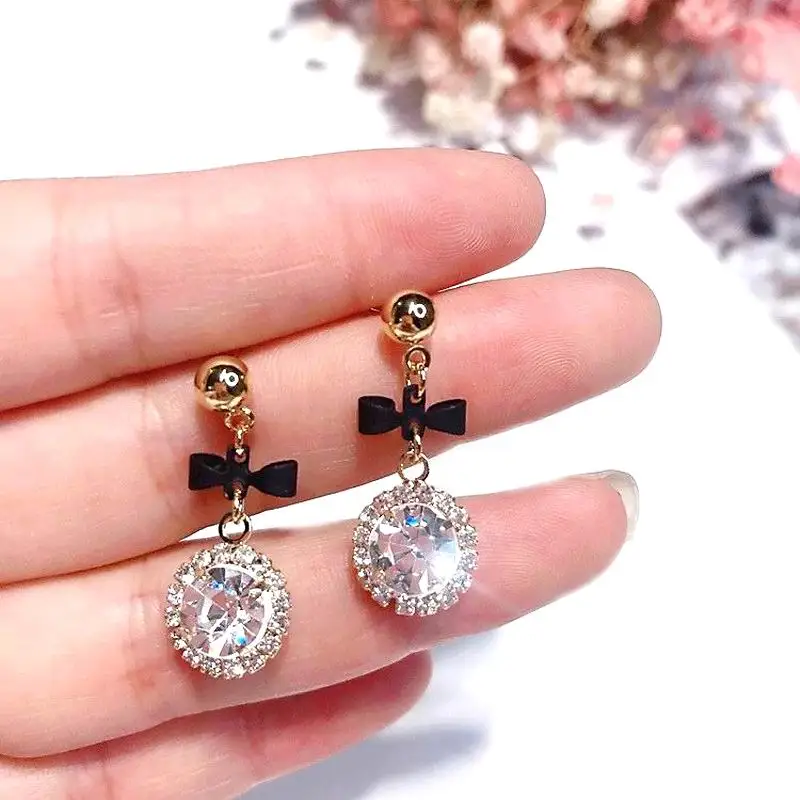 

Korean Delicate Bow Crystal Small Drop Earrings For Women Girls Sweet New Fashion Jewelry Accessories Sweet Birthday Gift