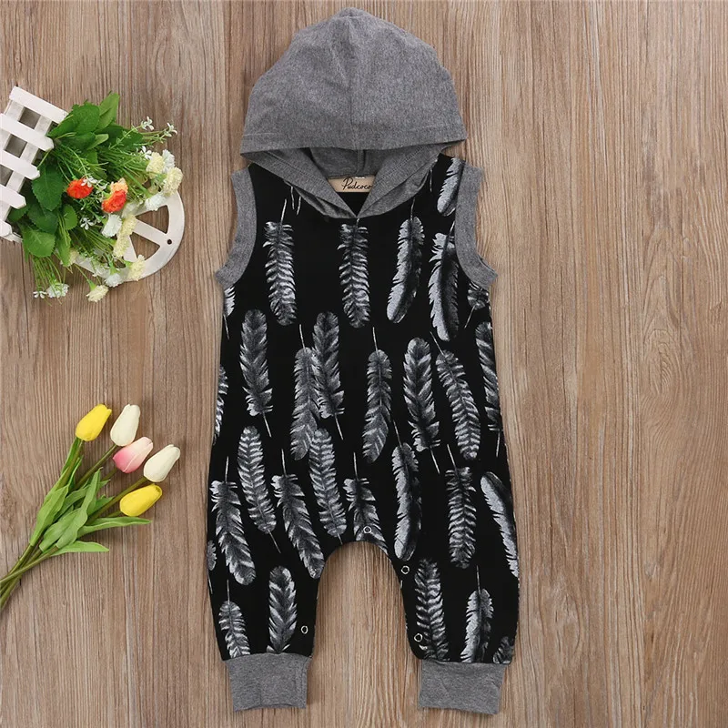 Детский хлопковый комбинезон с капюшоном принтом перьев|newborn sweatshirt|baby sweatshirt girlbaby
