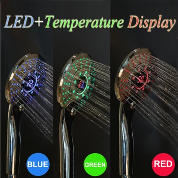 

3 Colors LED Light Lamp Thermostat Temperature Display Rain Water Saving Shower Head ABS Plastic High Pressure Douche Showerhead
