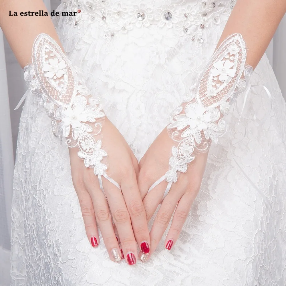 

Wedding accessories wholesale new style finger lace pearl wedding gloves long bridal gloves beautiful accessoire mariage invento