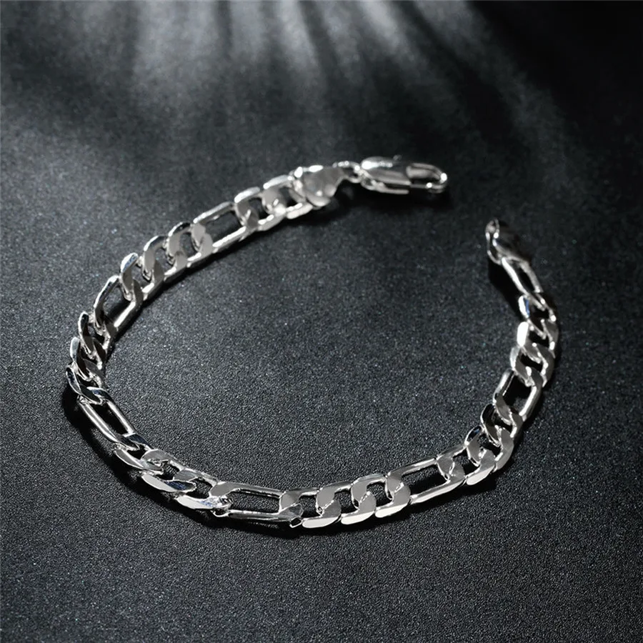

Wholesale Beautiful wedding women men silver color 6MM Flat Bracelet high quality fashion classic jewelry H219 , wholesale