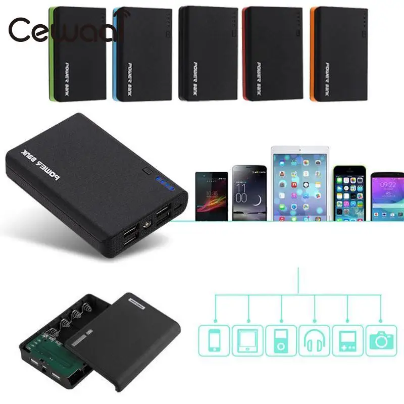 

Cewaal Portable 4 USB Power Bank Case Cover Kit Battery Charger DIY Box For Cell Phone 4 x 18650 For Phone Popular Charger Box