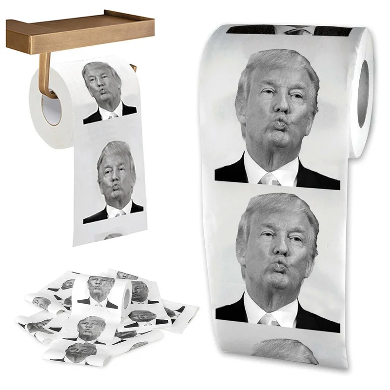 

1Pc Hillary Clinton President Donald Trump Toilet Paper Tissue Funny Roll Prank Joke Gift napkin holder box