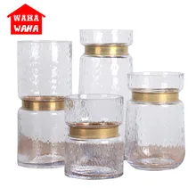 Европейская медная круглая прозрачная стеклянная ваза искусственное выдувное металлическое кольцо ваза сушеные цветы Декорации для дома