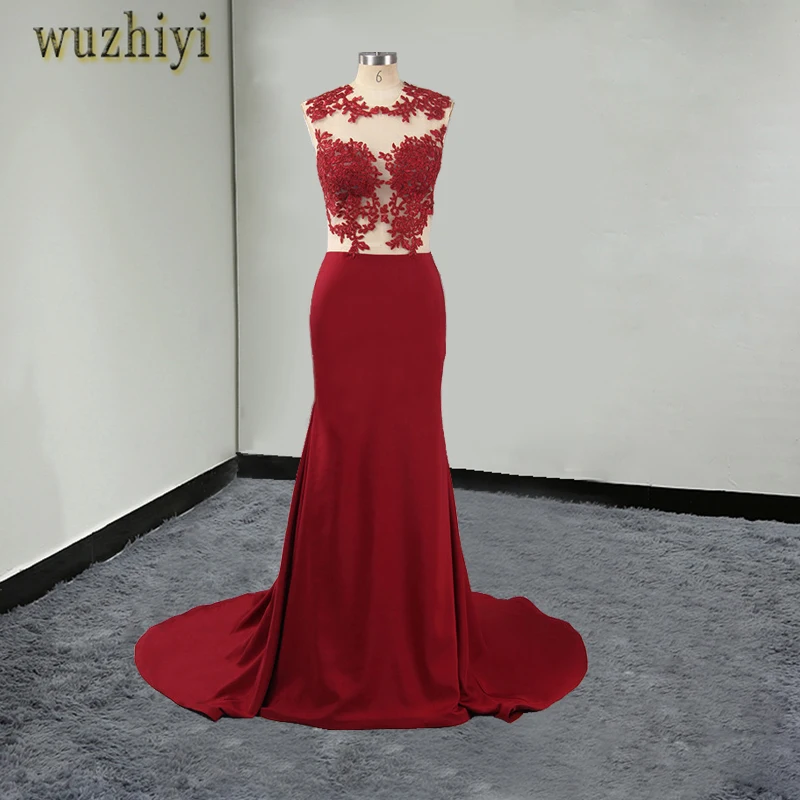 Wuzhiyi Реальные изображения сексуальные кружевные длинные элегантные платья