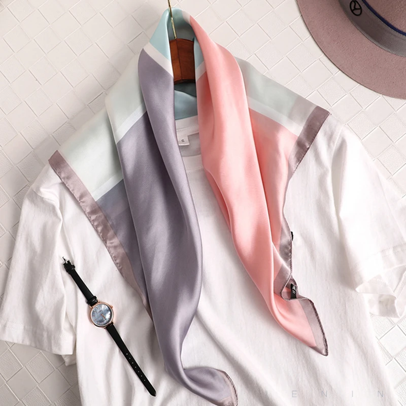 Новые шелковые шарфы, Женский Повседневный Шарф с геометрическим рисунком, квадратный элегантный женский шейный платок для офиса, бандана, шаль 70*70 см - Цвет: pink gray