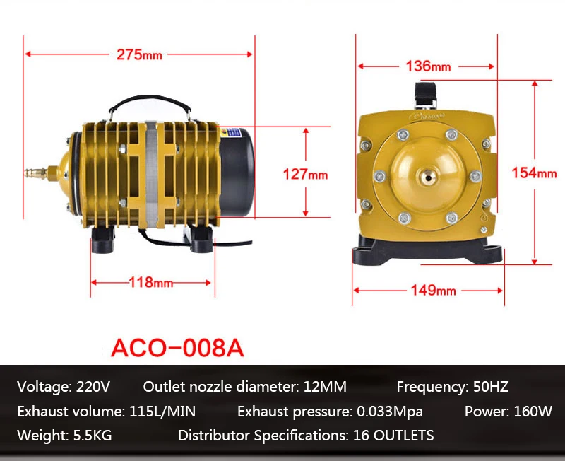 Ресун ACO-001 культура Аквариум Пруд воздушный насос электромагнитный кислородный насос воздушный насос кислородный насос 18 Вт