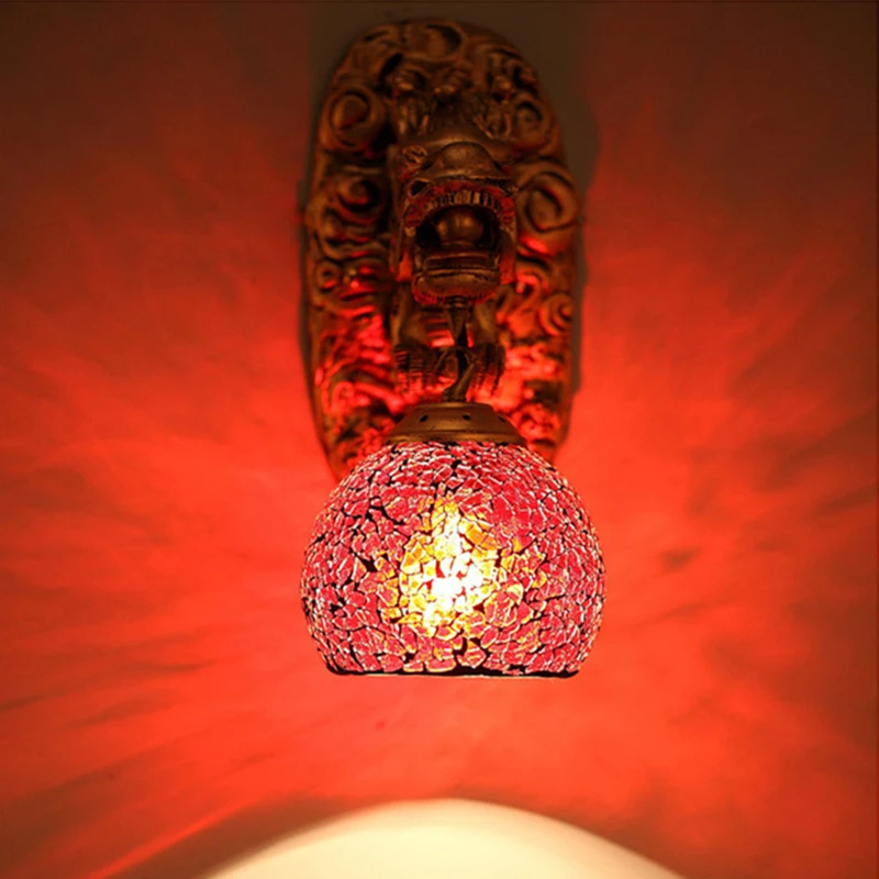 Винтажный китайский стиль смолы дракон настенный светильник роскошное освещение E27 стеклянный абажур для дома Ming