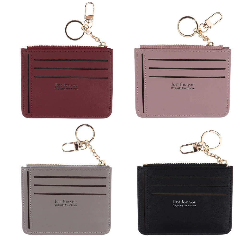 Womens Slim PU Leather Card Holder Front Pocket Wallet Change Purse Keychain Ring billetera mujer cartera mujer