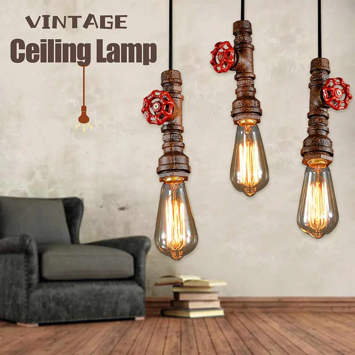 

Retro Vintage Industrial Pendant Tube Iron Ceiling Lamp Hanging Chandelier Light For Retro Home Interiors Restaurants Cafes Bars