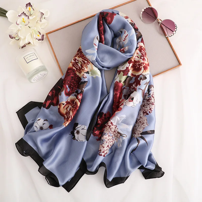 Модный женский шарф из чистого шелка, женский роскошный брендовый шарф с цветочным принтом пейсли, платки и шарфы, пляжный хиджаб 180*90 см
