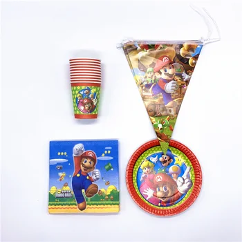 

50 pcs/lot Baby Shower Super Mario Theme Happy Birthday Party Decoration Napkins Tableware Set Plates Cups Events Dishes Glass