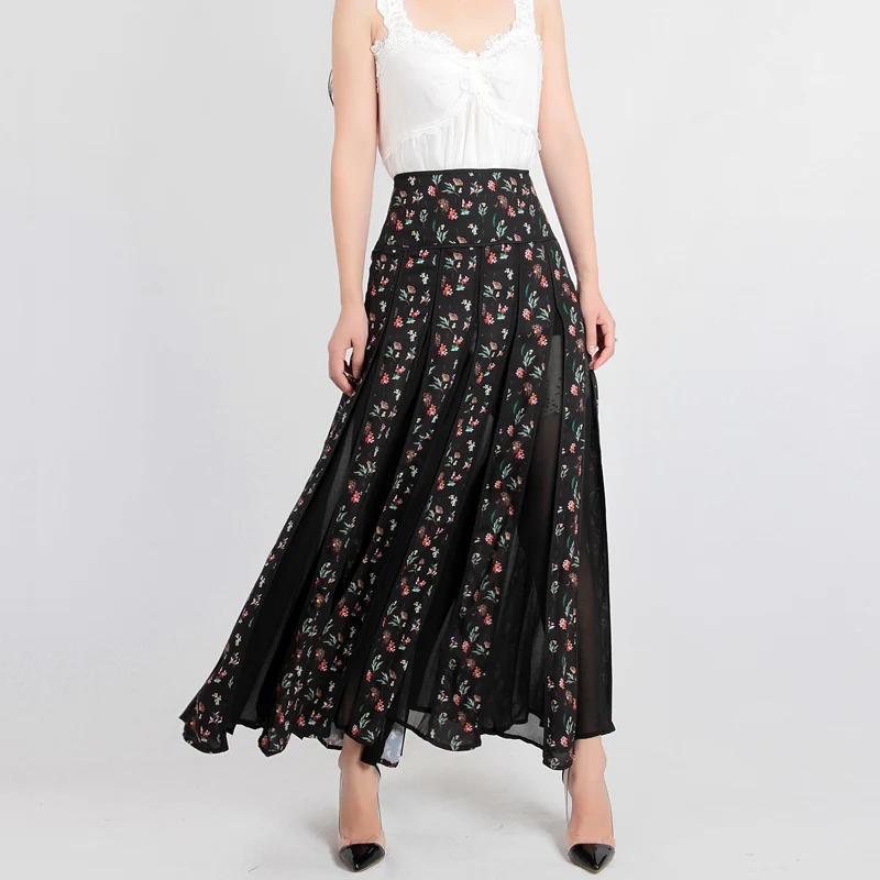 2018summer women skirt elegant runway designer floral print patchwork