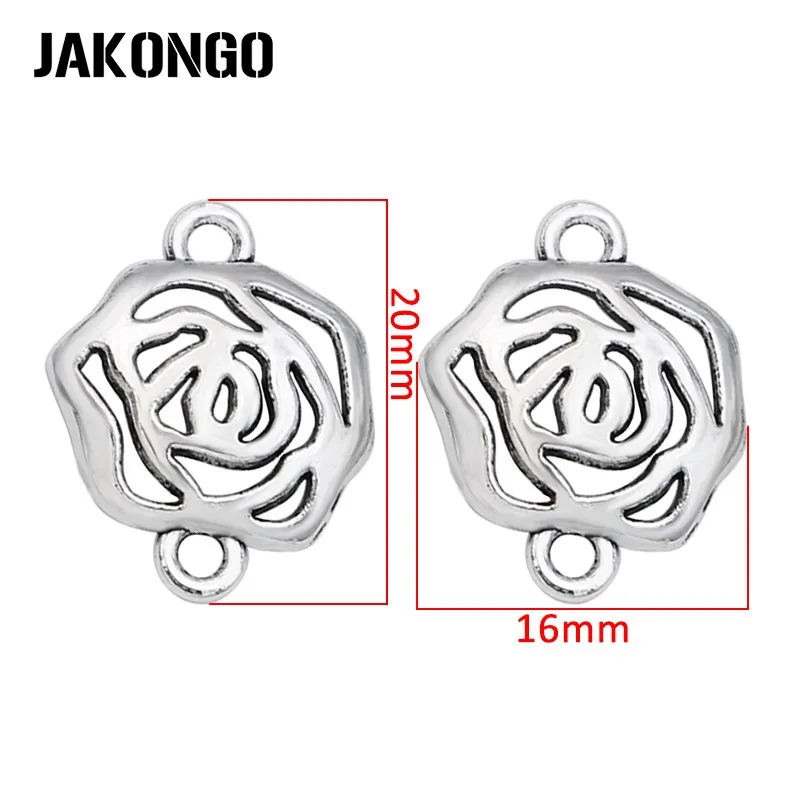 JAKONGO 10 шт. античная посеребренная подвеска в форме цветка розы коннектор для