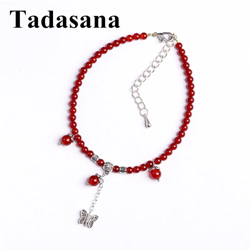 

Red Agates 4mm Beads Summer Natural Stone Chain Leg Anklets For Women Handmade Ankle Bracelet Tassel Foot Jewelry