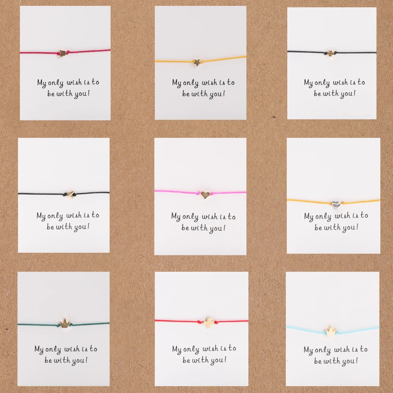 

G.YCX Tiny Heart Butterfly Star Crown String Paired Bracelet Friendship BFF Gift Adjustable Rope Make A Wish Bracelet For Women