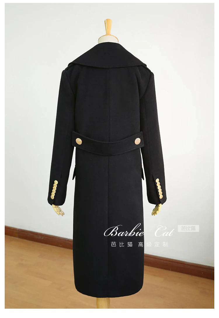 Новое Осеннее зимнее черное короткое свободное двубортное длинное шерстяное пальто с отворотом и длинным рукавом женская мода