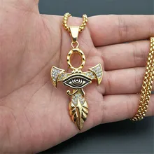 Iced Out The Eye Of Horus Ankh Necklace Ancient Egyptian Jewelry Gift Unisex Hip Hop Cross Pendant & Chain for Men/Women mens gold plated egyptian pharaohs eye of horus ra udjat stainless steel ring hip hop jewelry size 7 15