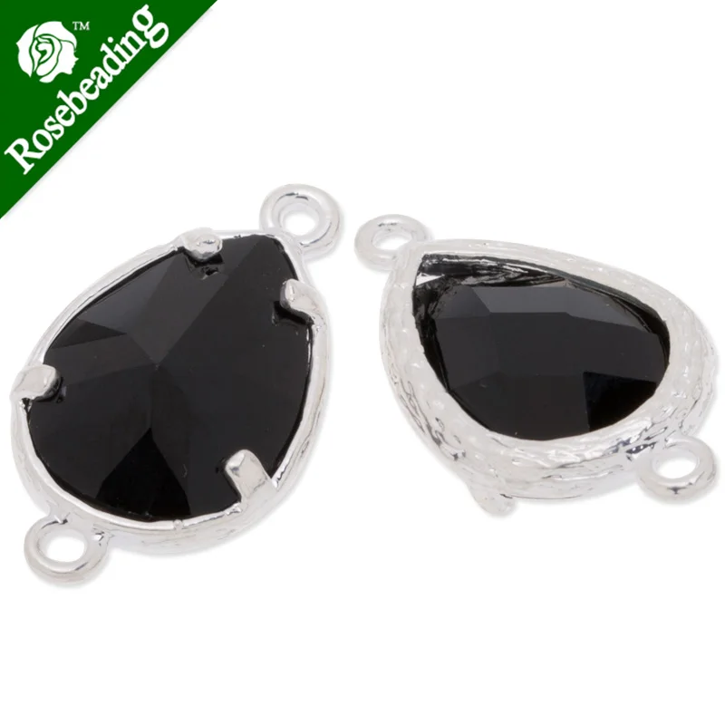 

11.5x21mm framed glass,metal framed glass,Faceted glass,black,connectors,gemstone bezel,Sold 5pcs/lot-C3635