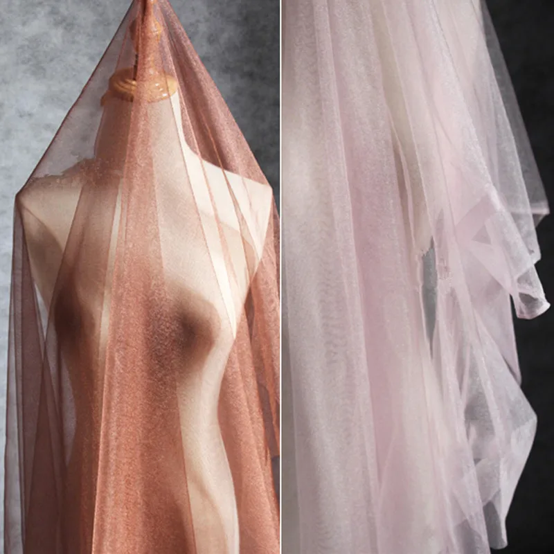 

Moisture transparent wedding dress perspective texture mesh fabric dense soft micro-pearlescent background stylist fabric