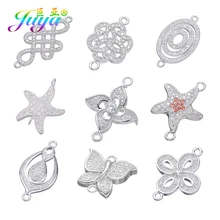 Juya Handmade Charm Earrings Accessories Micro Pave Zircon Lucky Leaf Flower Connectors For Bracelets Necklace Earrings Making